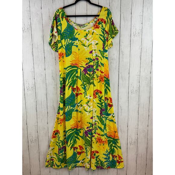 Jams World Florest Yellow Paca Palomorca Hawaiian Maxi Dress W383 Size Large - Picture 1 of 14